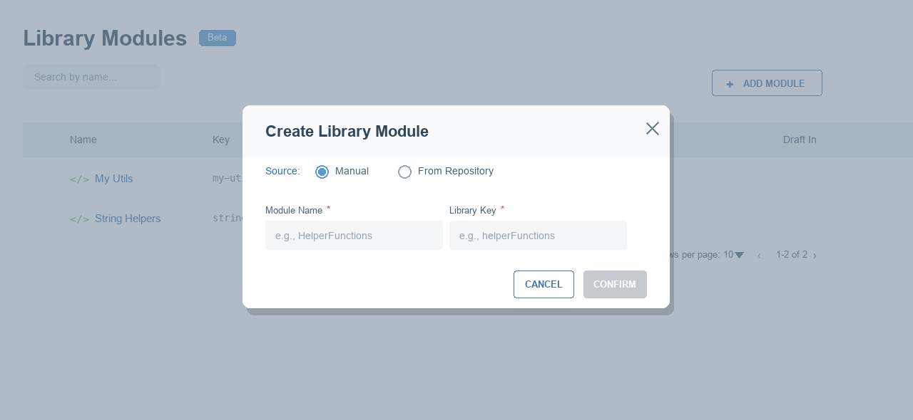Create dialog, manual source
