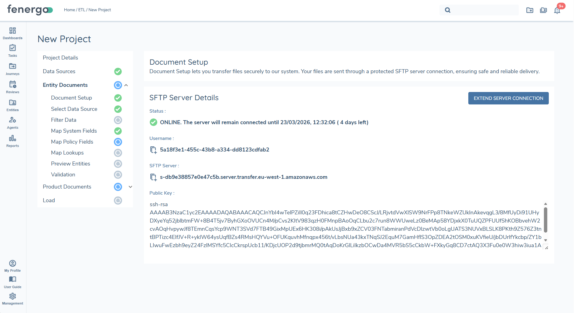SFTP Server Details - Username and SFTP Server Endpoint