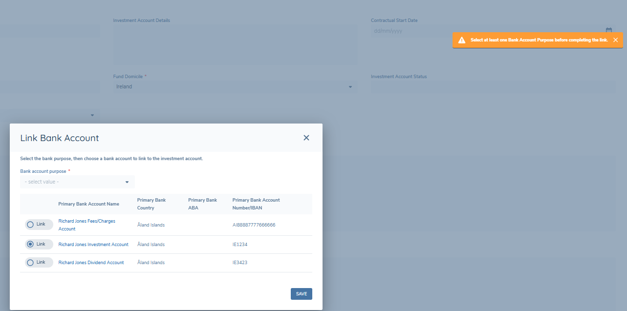 Link Bank Account with purpose validation