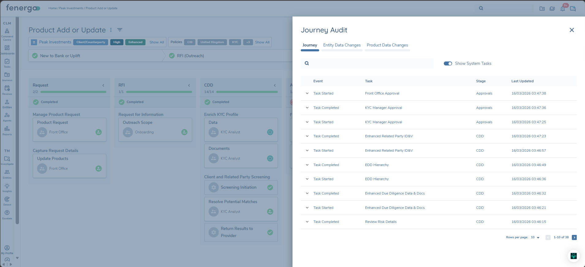 Journey Audit drawer with the tabbed layout