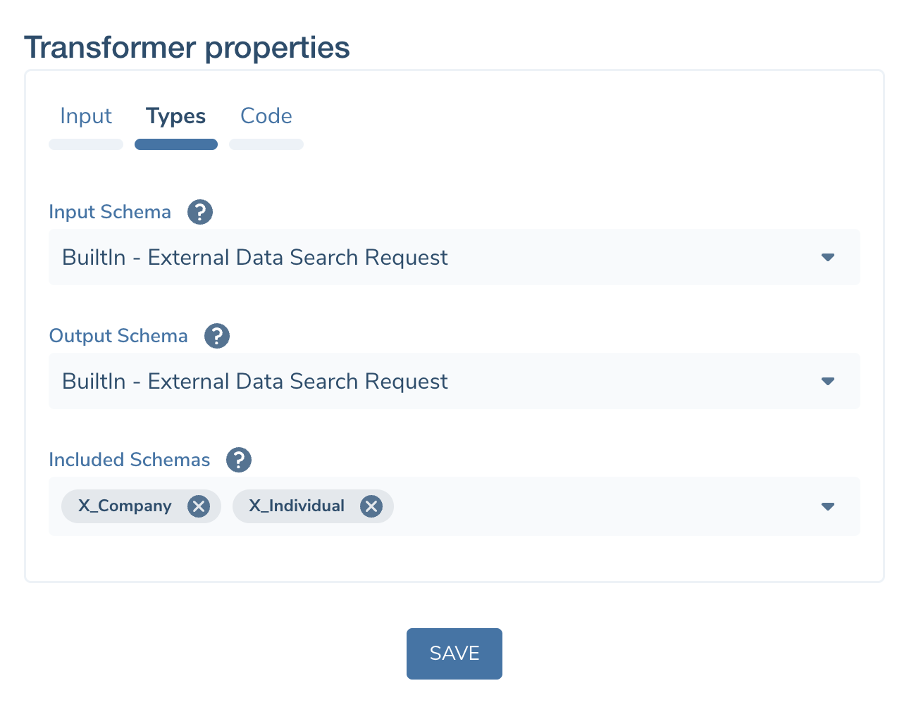 Transformer Task Options - Types