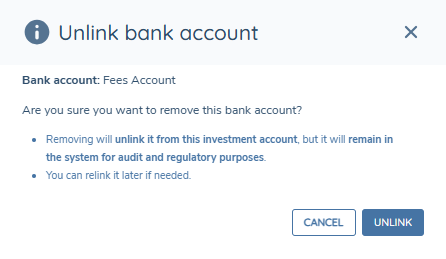 Unlink Bank Account Modal