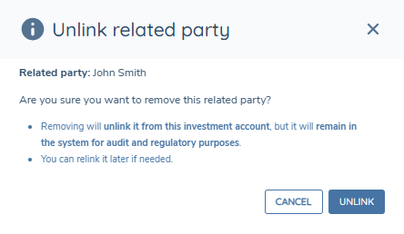 Unlink Related Party Modal