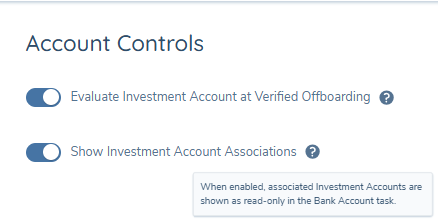 Show Investment Account Associations in Account Control Configuration