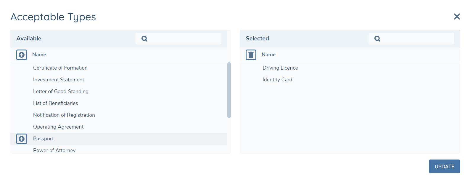 Acceptable Types Config