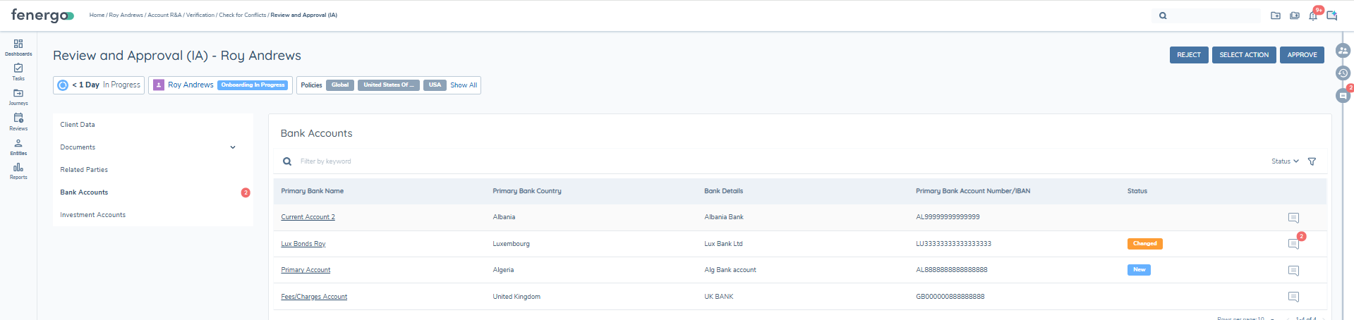 Bank Accounts Panel List View