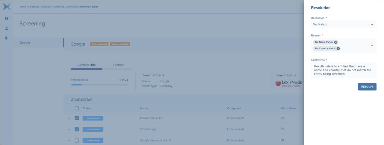 Bulk Match Resolution - Reason