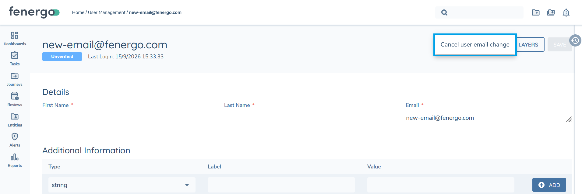 Cancel Email Change Menu Option