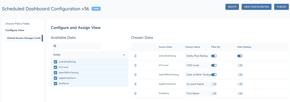 Review Manager Dashboard - Tenant Config - Configurable Columns