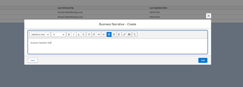 Business Narratives popup