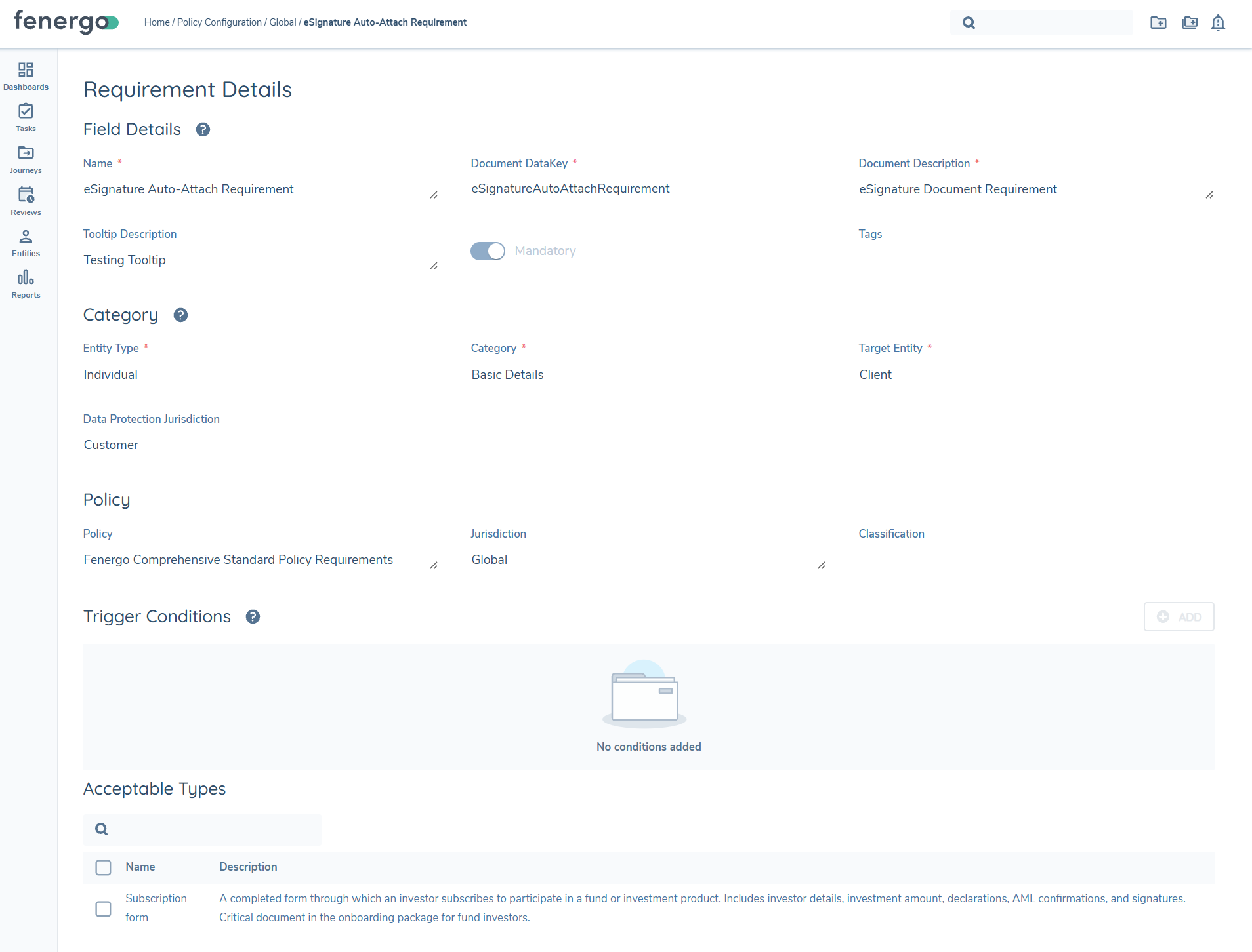 eSignature Document Requirement