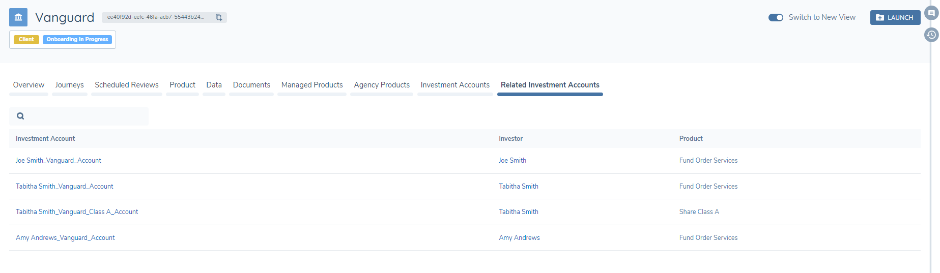 Related Investment Accounts Tab