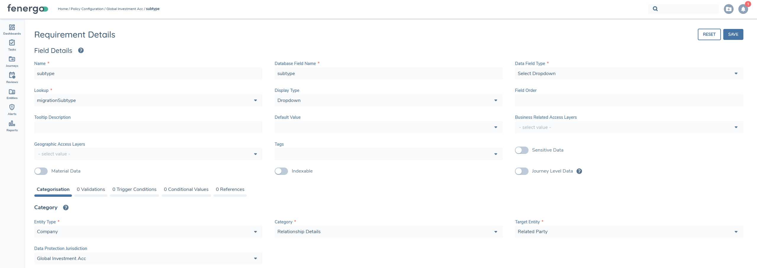 association subtype data requirement