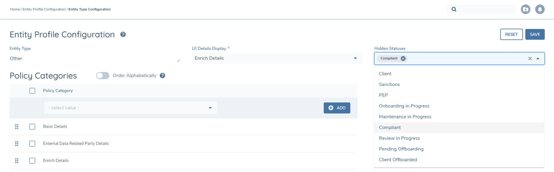 Hiding a Status from Entity Profile