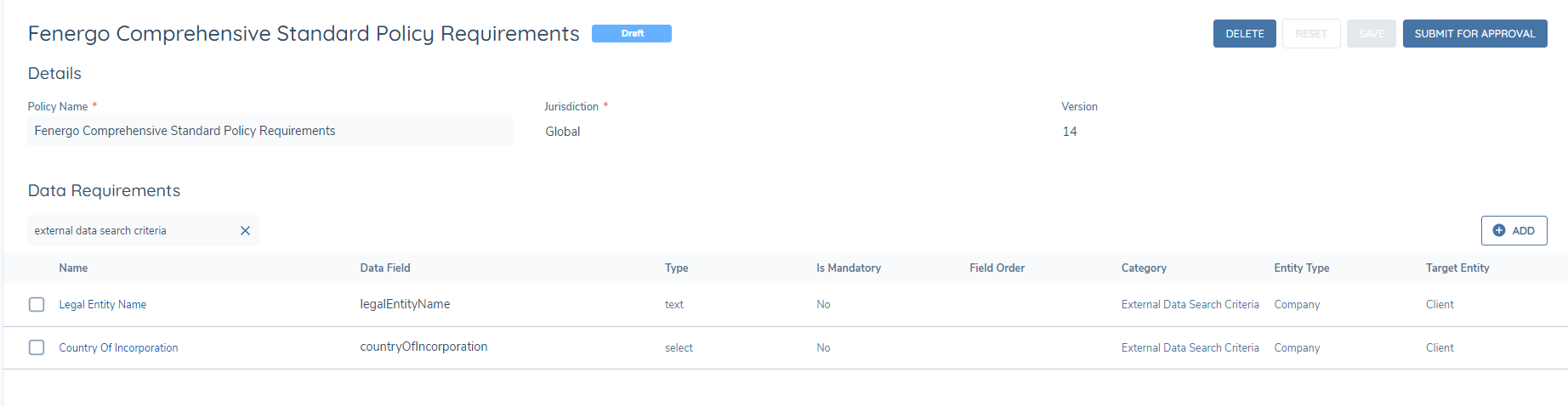 External Data Search Criteria