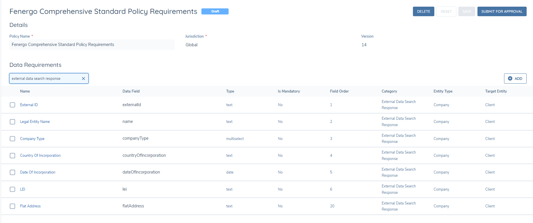 External Data Search Response