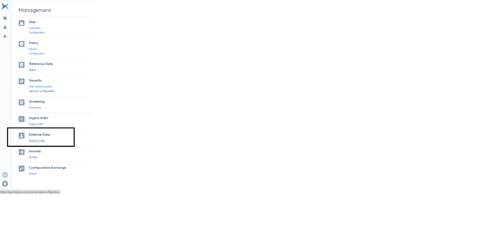 External Data Administration Area