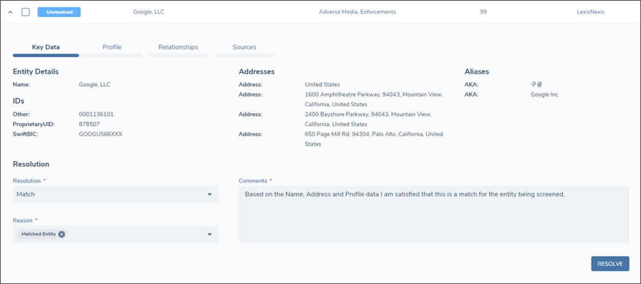 Individual Match Resolution - Comments