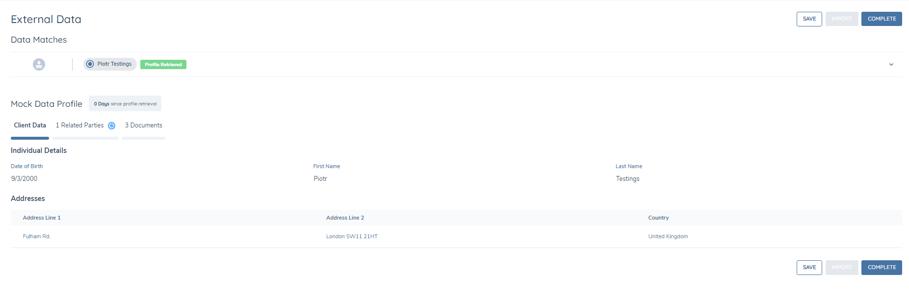 Individual Profile Data Results