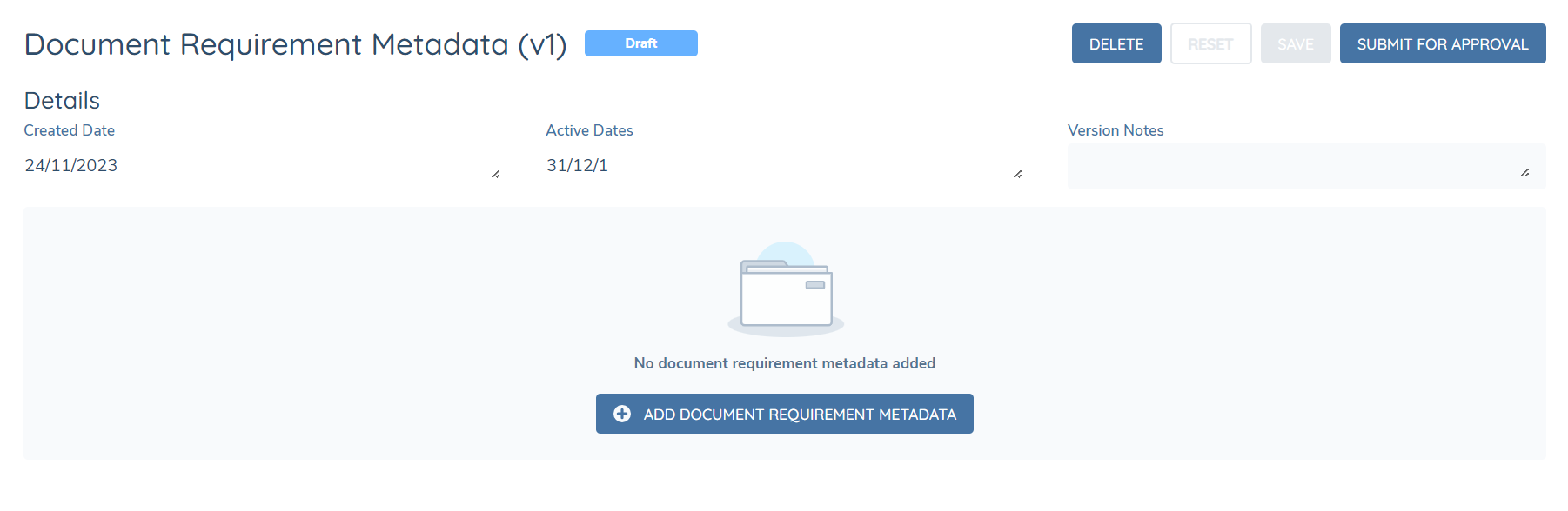 Doc Requirement Metadata Initial Set