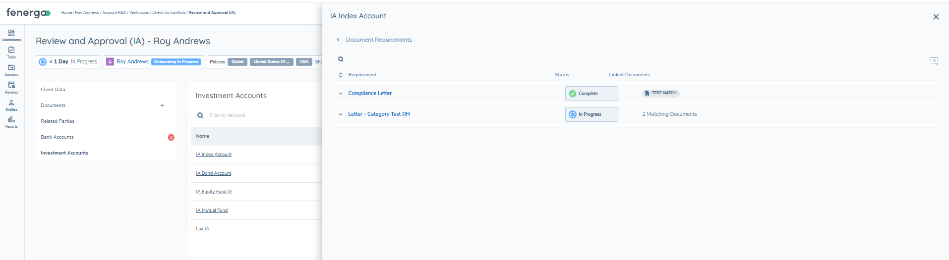 Investment Account Document Requirements View