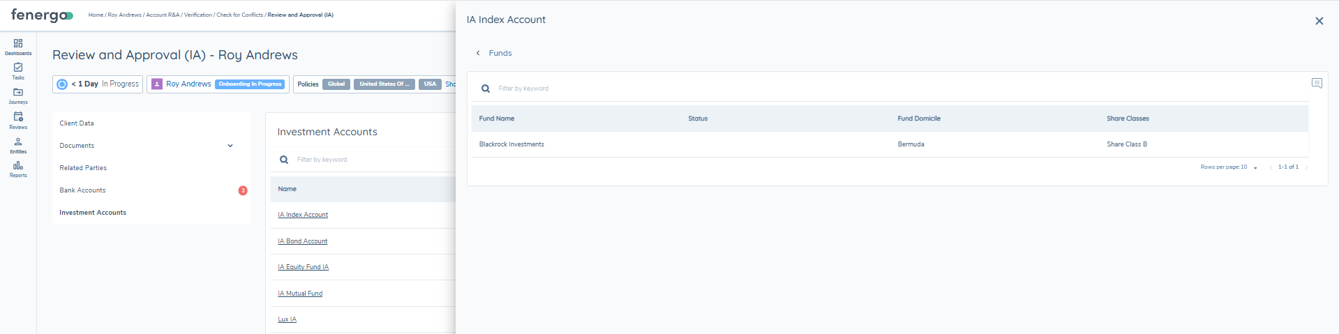 Investment Account Funds Sub-section View