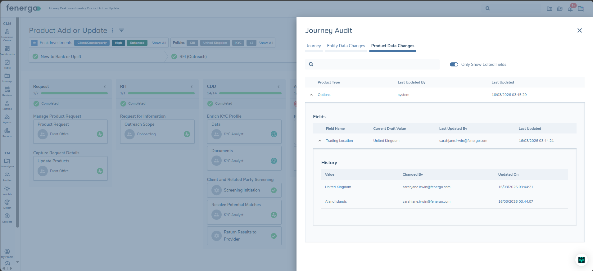 Product Data Changes tab content