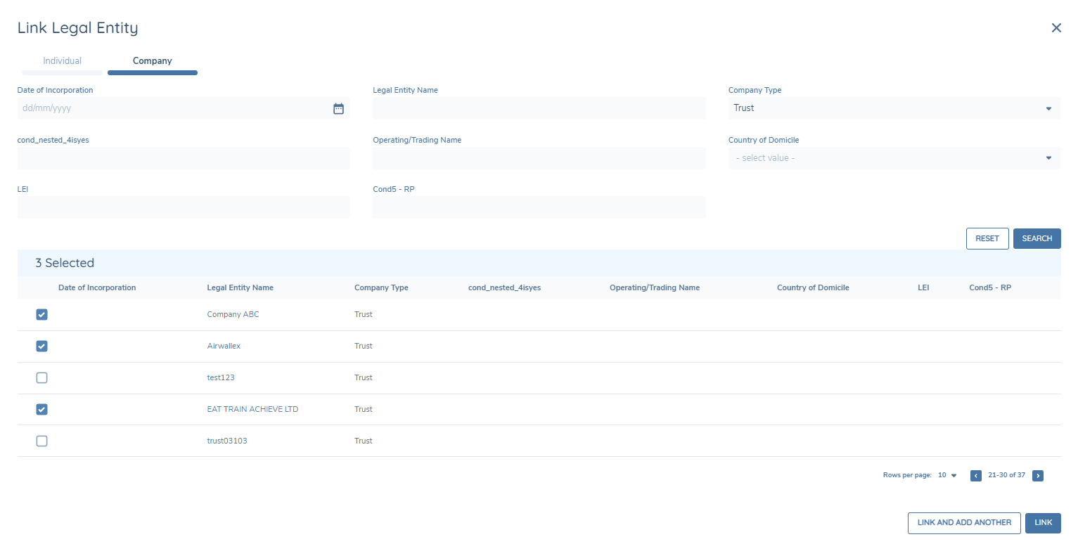 Linking and Unlinking Legal Entities to a portal user