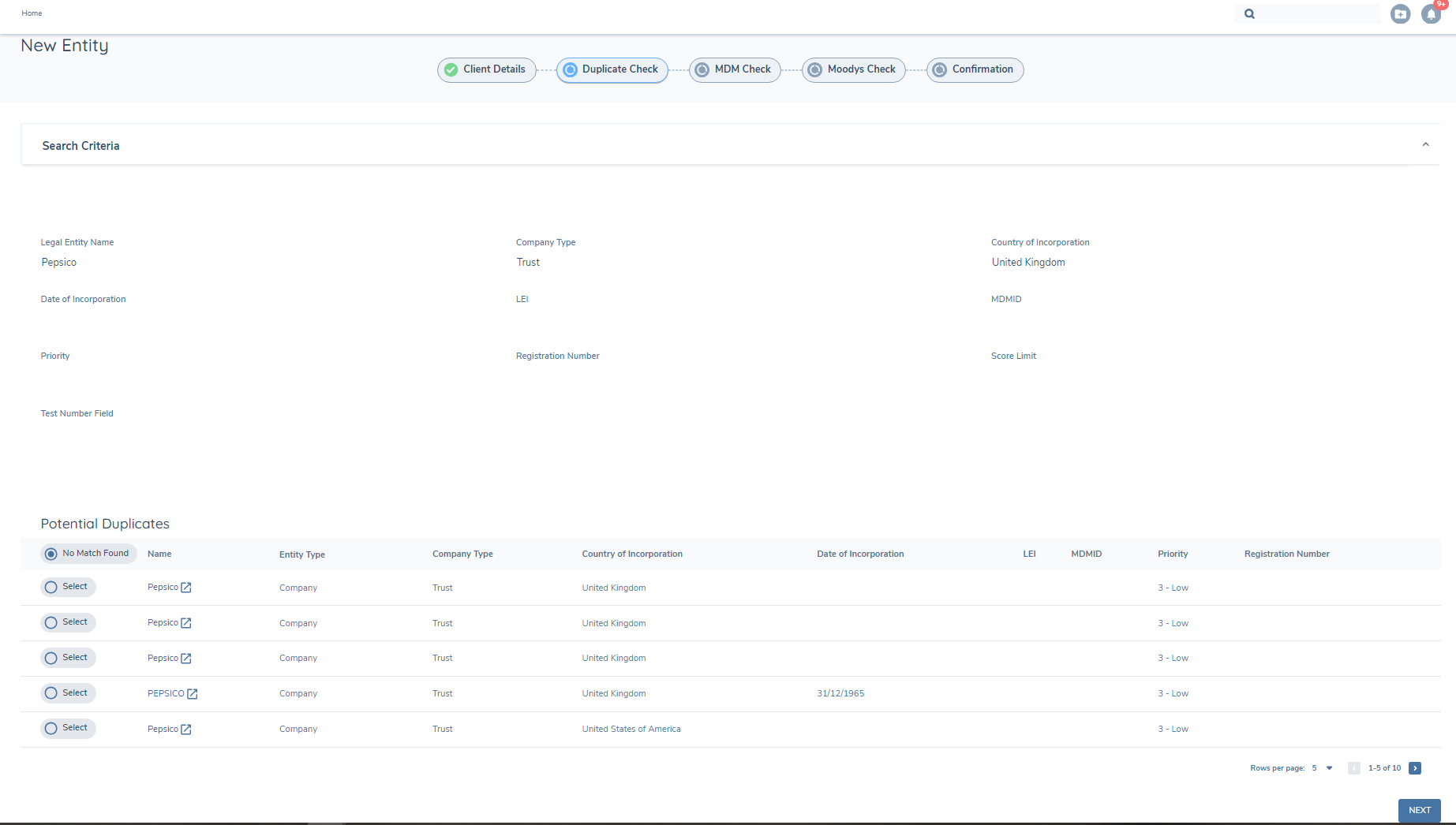 New Request - Duplicate Search