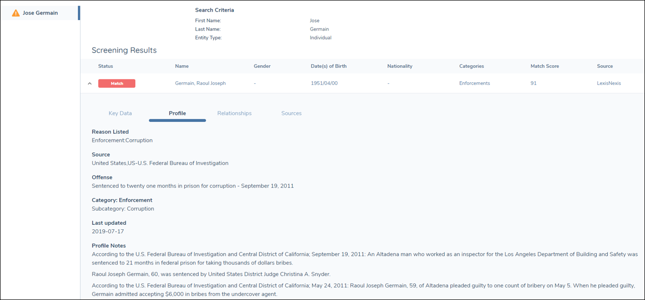 Screening Results - Profile