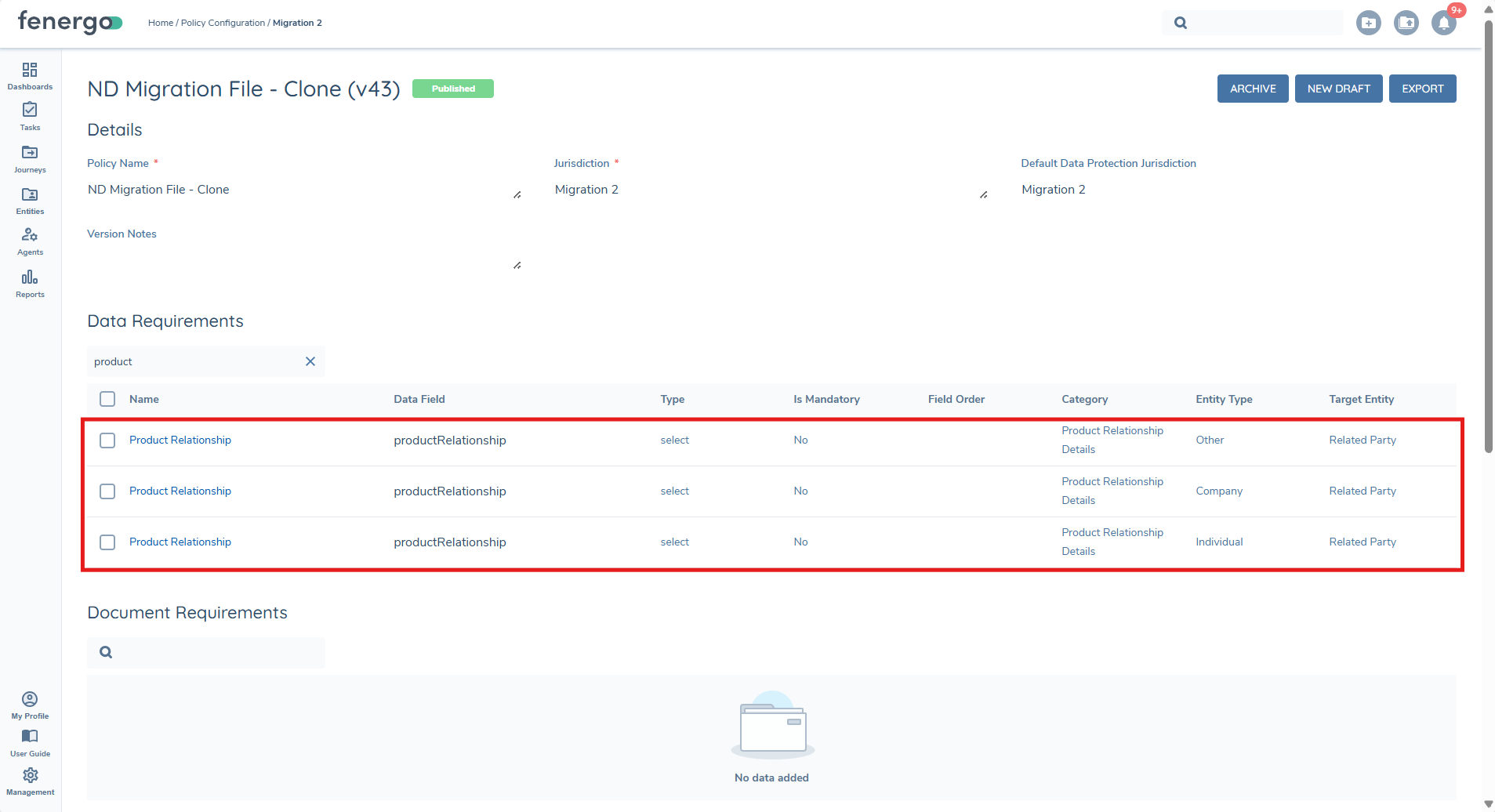 Product to Entity Association Policy