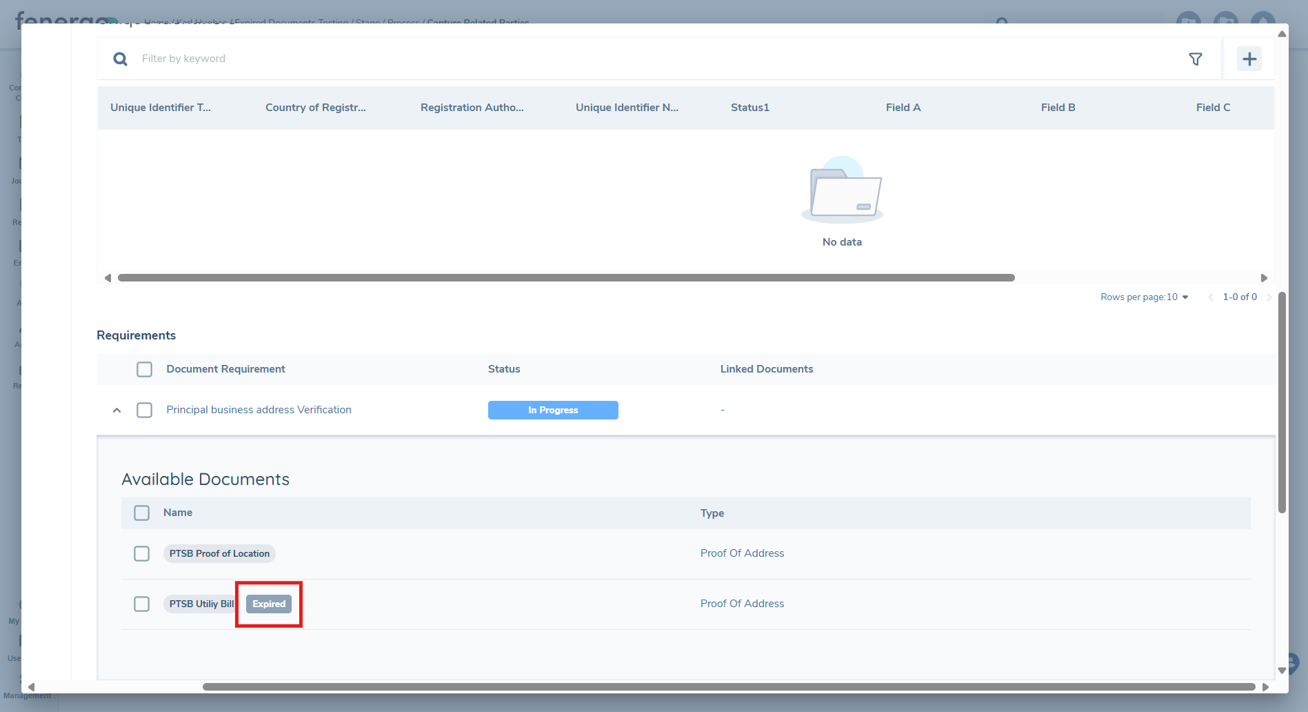 Screen for Prevented persistence of Expired Documents in Related Parties
