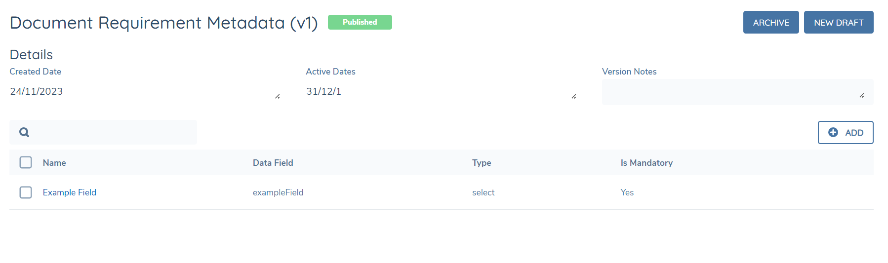 Doc Requirement Metadata Published