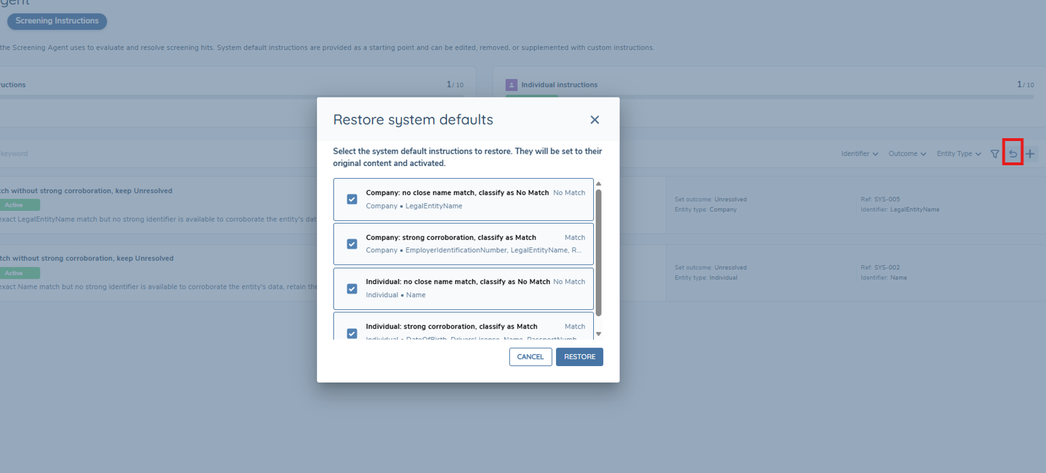 Restore Defaults