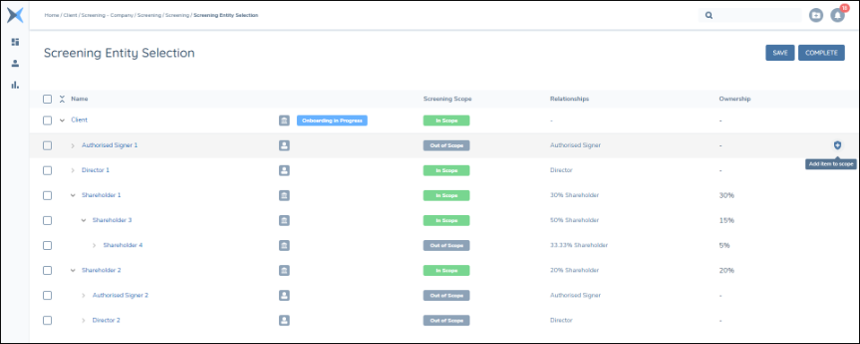 Screening Entity Selection Individual