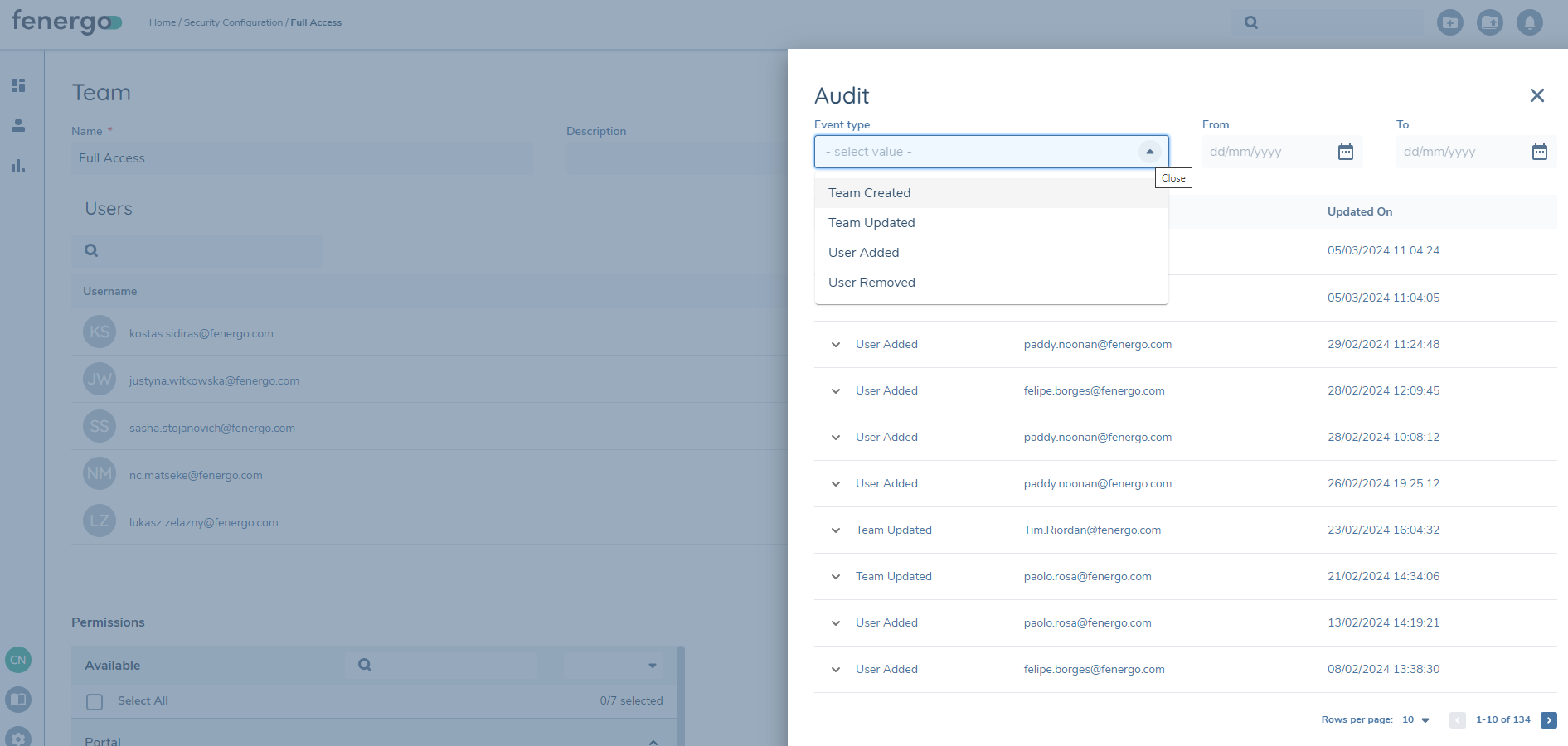 Security Config Event Types