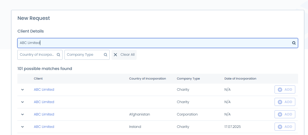 Trader Request Search Results