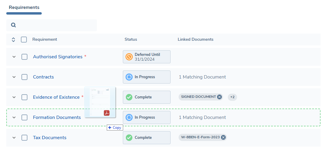 Upload to Requirement